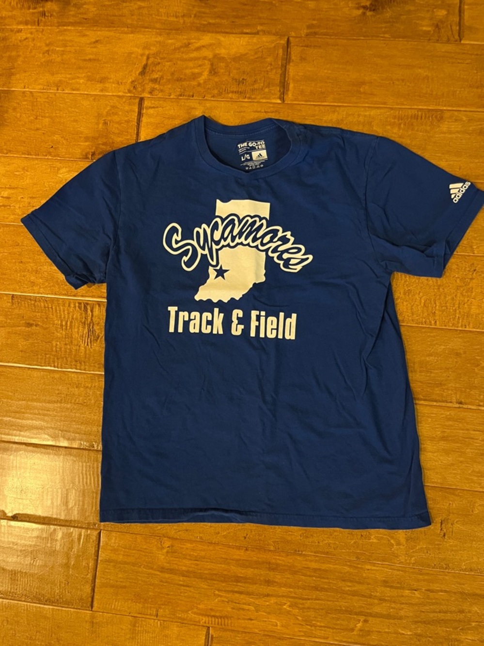 Men’s Adidas Blue Indiana State Sycamores Track & Field Graphic Tee size Large
